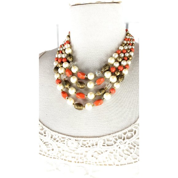 Vintage chunky tiered layered bead chain multi strand necklace - Picture 2 of 6